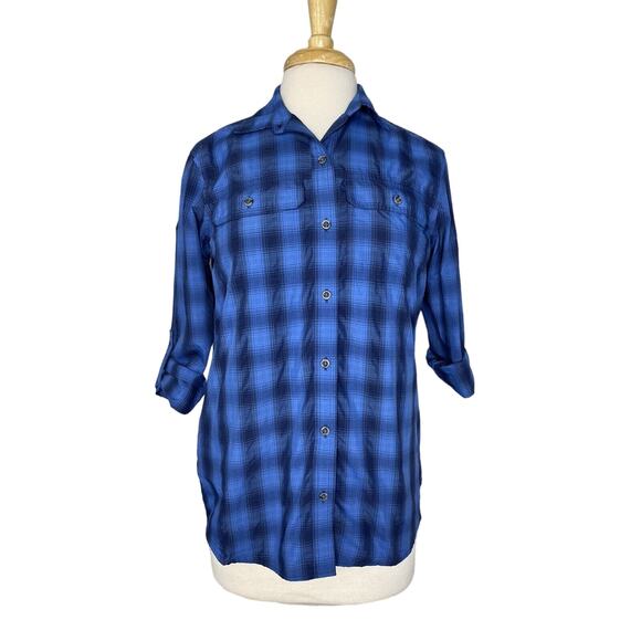 EDDIE BAUER Travex Blue Plaid Classic Fit Button Up Shirt XS Womens Outdoor - Picture 1 of 10